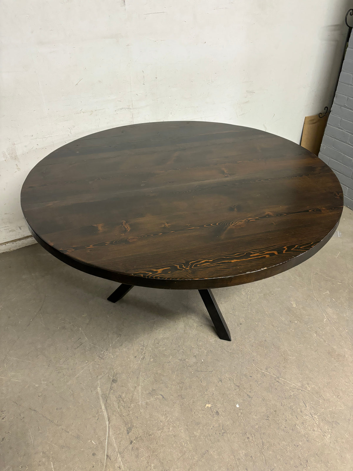 54”Dia Brown Round Dining Table with Crossed Legs