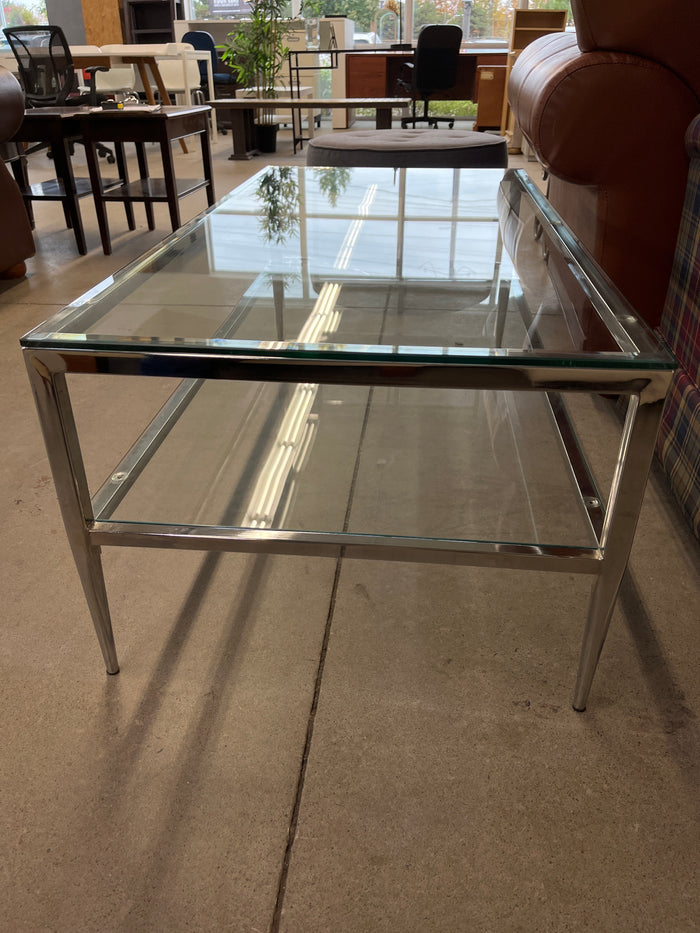 48"W Glass and Chrome Coffee Table