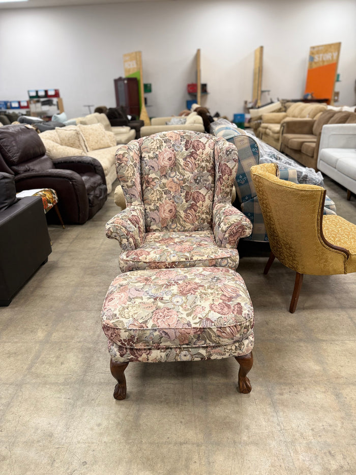 Vintage Style Wingback Chair with Matching Ottoman