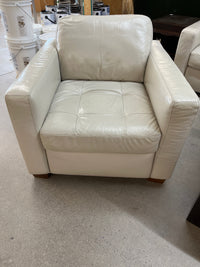 35"W Off White Leather Armchair