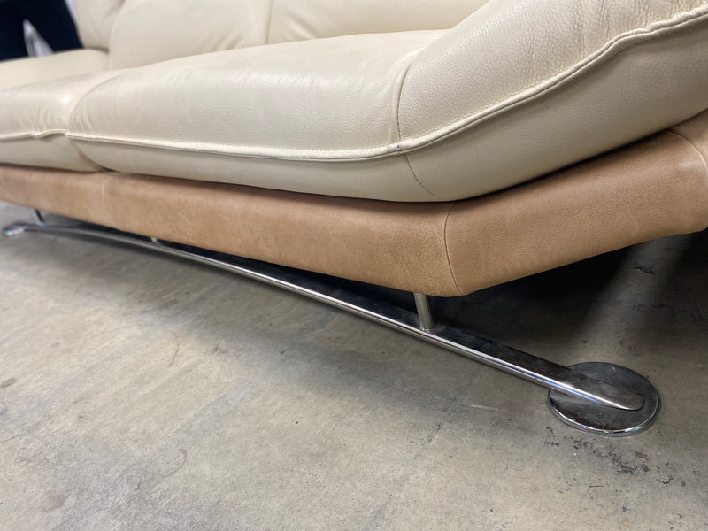 Cream and Tan Leather Sofa