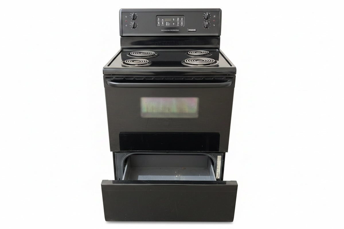 Frigidaire Freestanding Electric Range Features a 4-Burner Coil Cooktop, Electronic Oven controls, and a self-cleaning function.