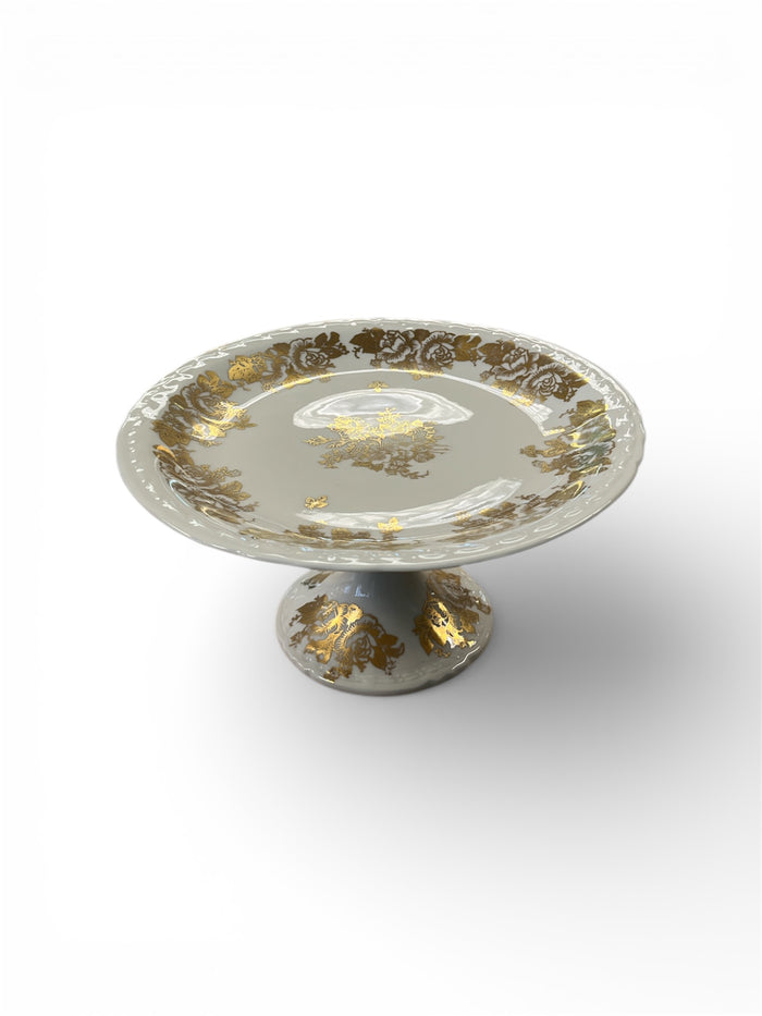 Porcelain Pedestal Serving Stand with Gold Detailing