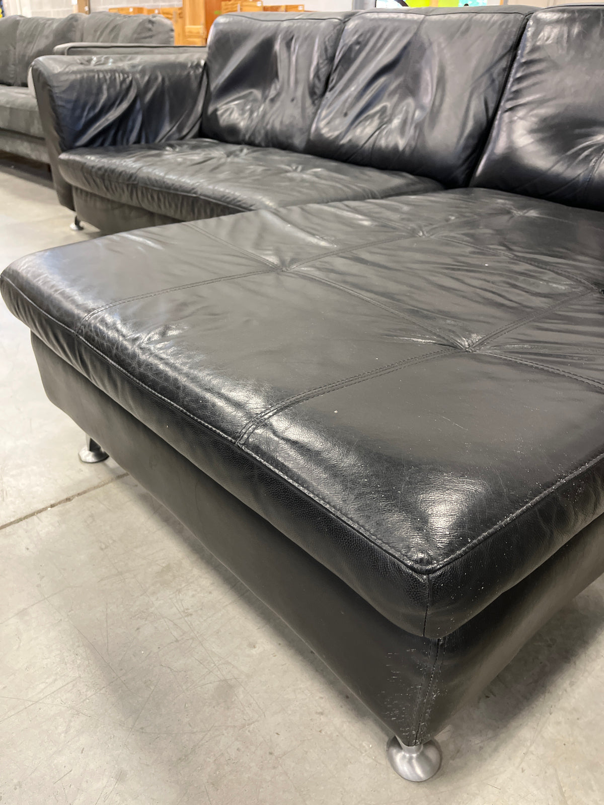 96"W 2-Piece Black Leatherette Sectional Sofa