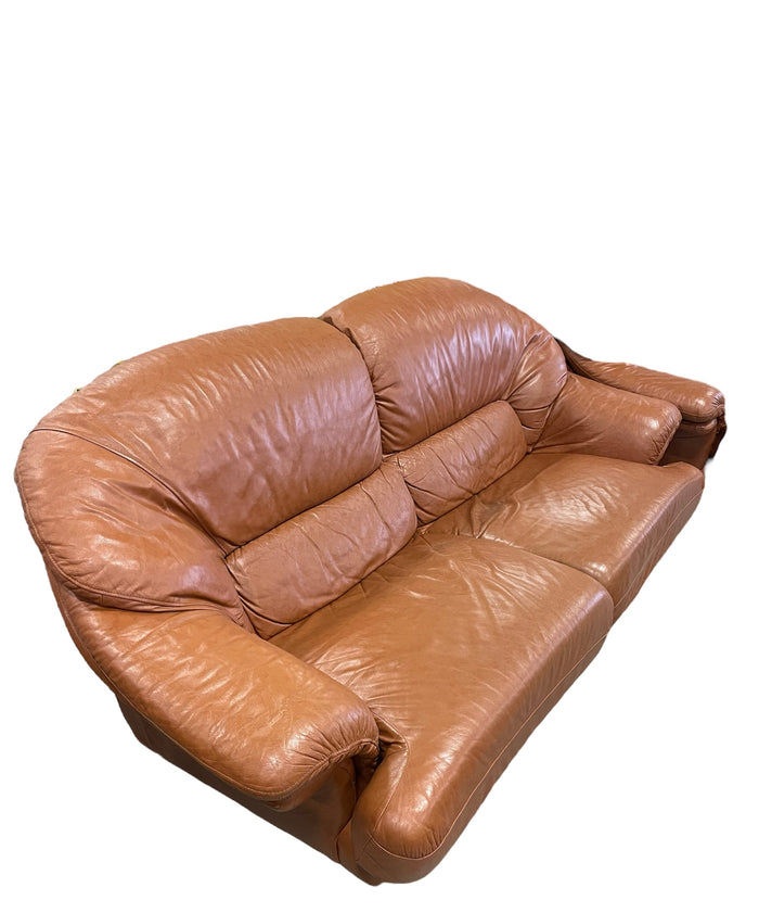 Brown Leather 2-Seater Sofa