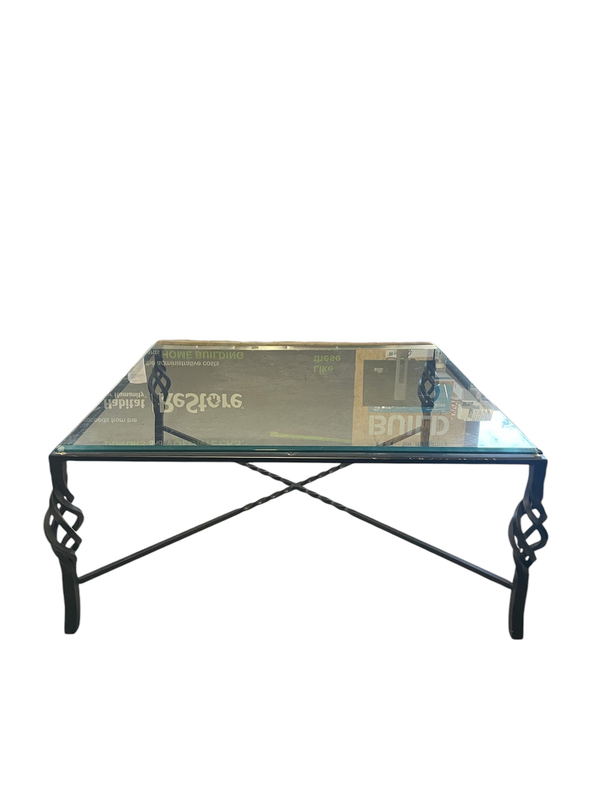 Glass Top Coffee Table with Iron Base