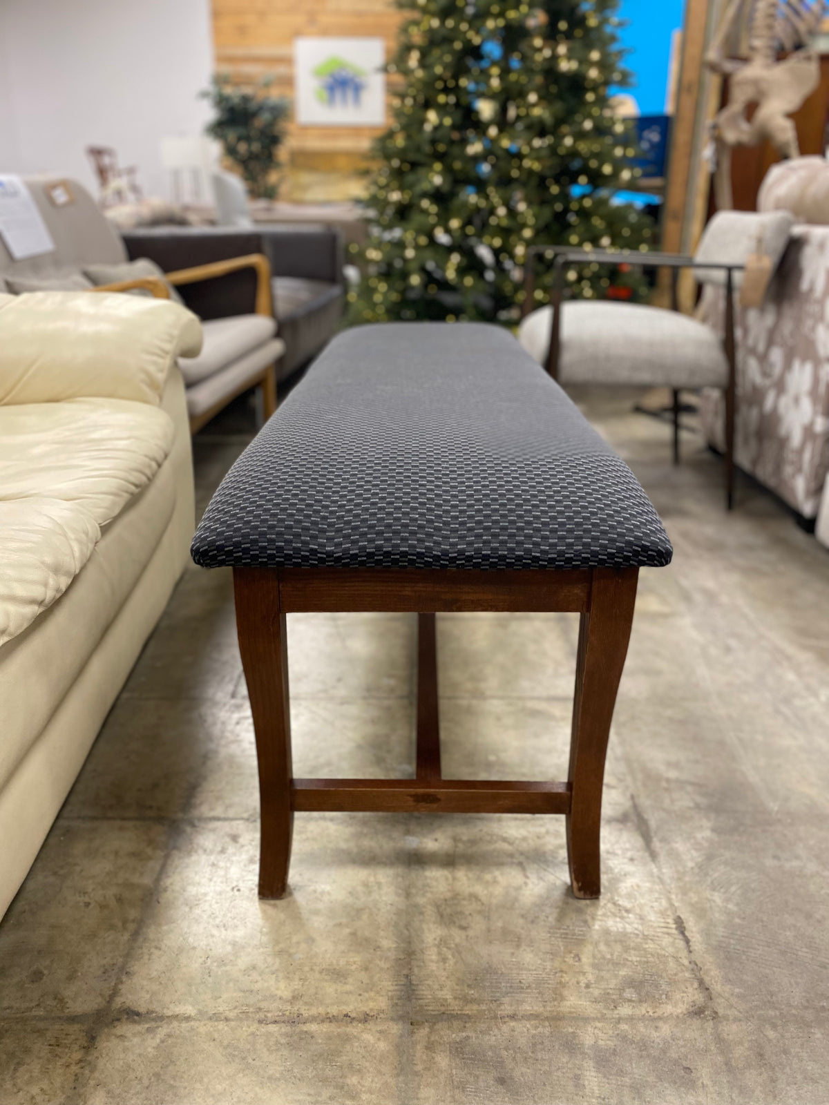 Blue Pattern Cushion Bench