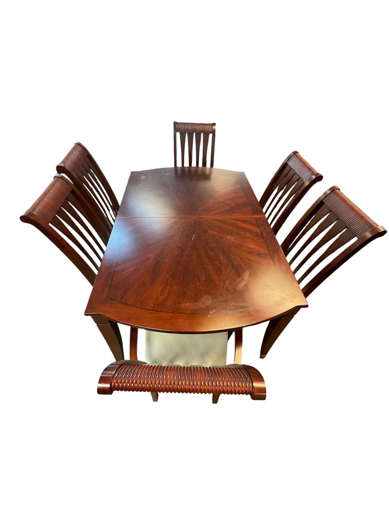 Redwood Dining Table Set with 6 Upholstered Chairs