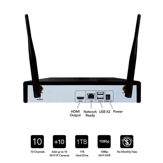 10-Channel 1080P 1TB NVR Security Camera System with 4 AC Wireless Bullet Spotlight Cameras