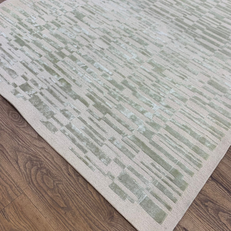 6x9-ft Wool Area Rug - Nomad Green & White Accent