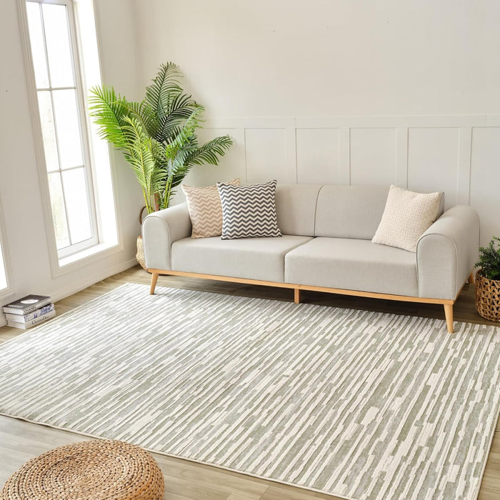 6x9-ft Wool Area Rug - Nomad Green & White Accent