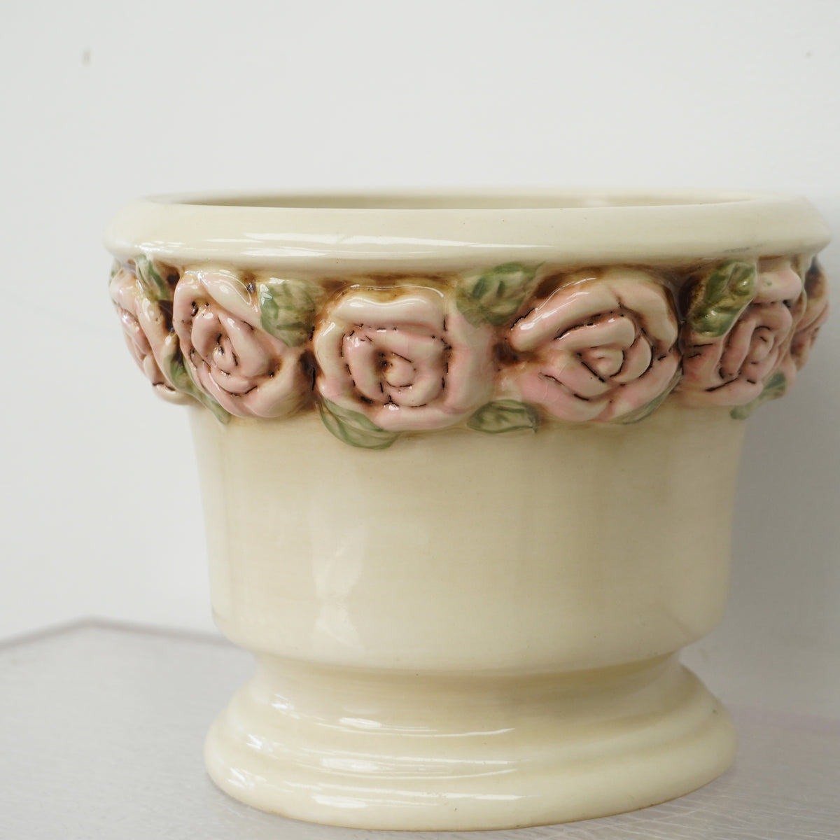 7.5-inch W Floral Ceramic Planter in White