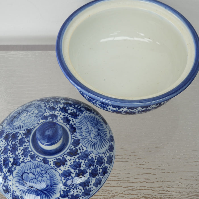 7-inch W Vintage Thai Blue & White Porcelain Lidded Bowl