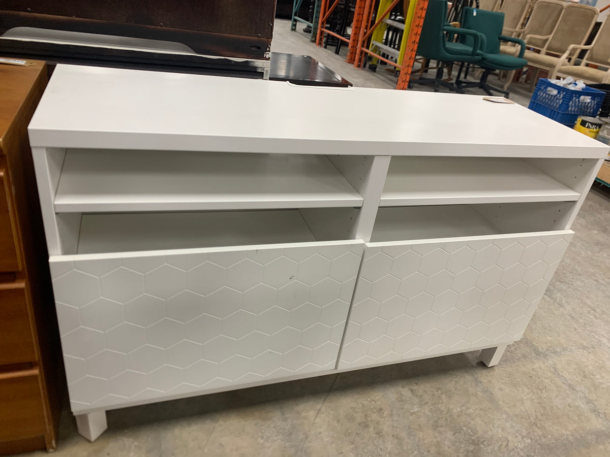 White Sideboard With Designs On Doors