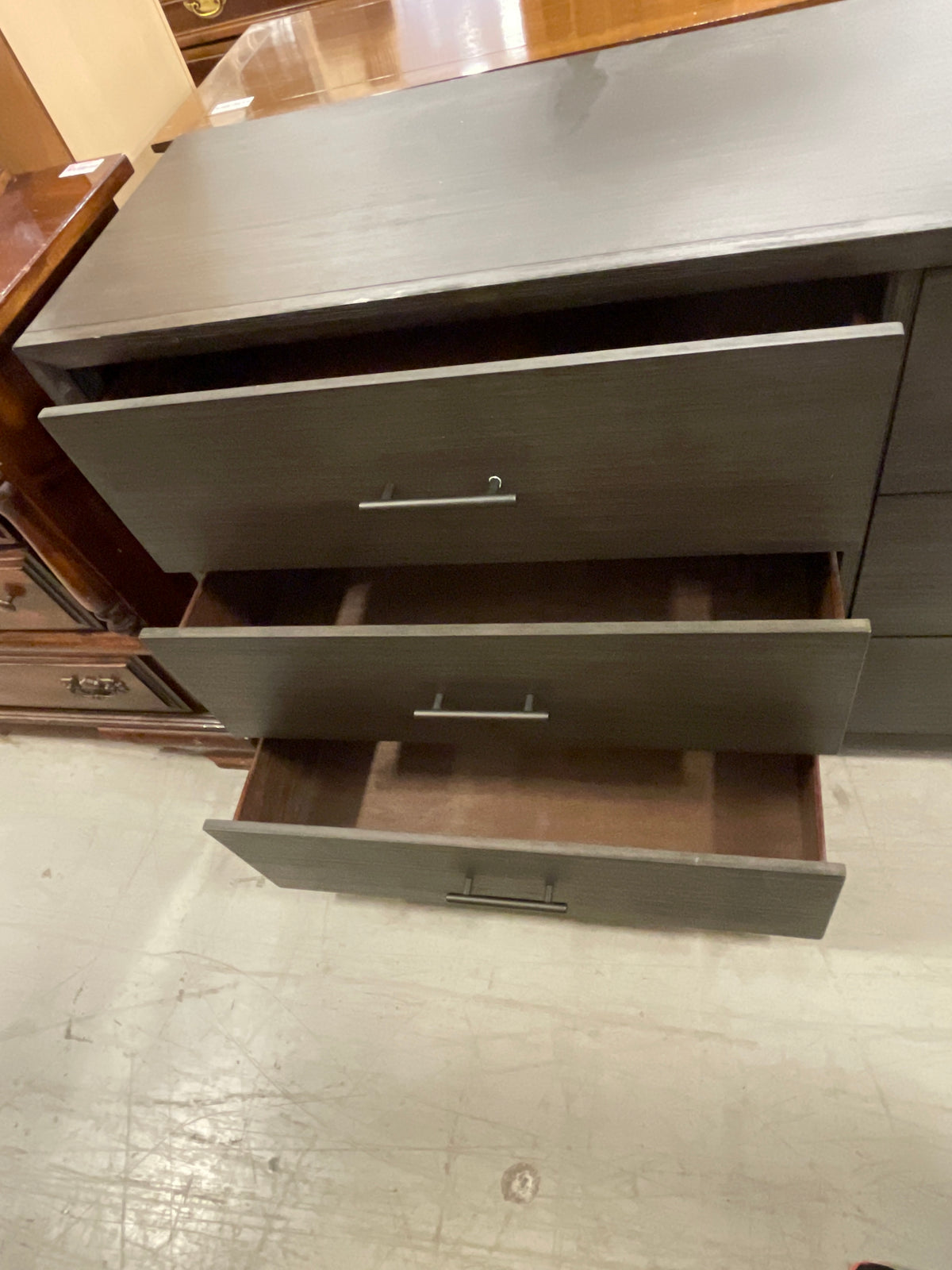 Black Stain 6-Drawer Dresser 64 in W x 18 in D x 32.75 in H