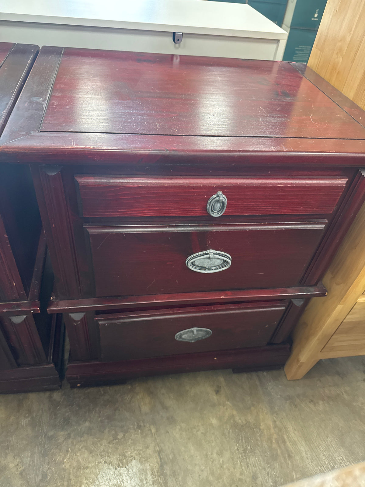Burgundy Nightstand With 3 Drawers