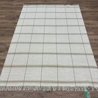 6×8-ft Beige Grid Rug – Handwoven Cotton Flatweave, 284