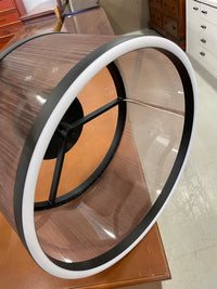 Round Black Metal Frame LED with Fine Brown Pinstripe Shade