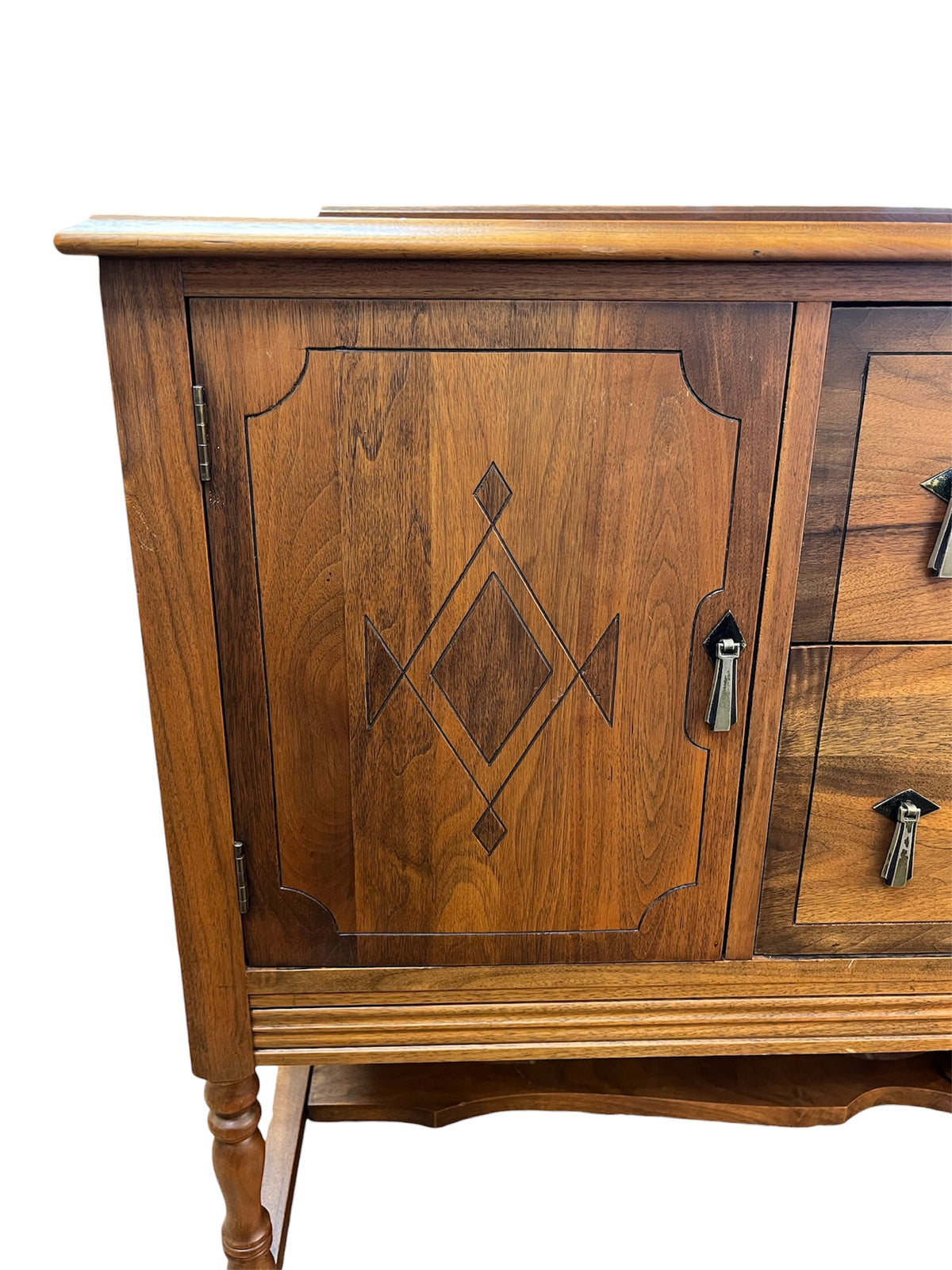 Solid Wood Side Board with Geometric Inlay