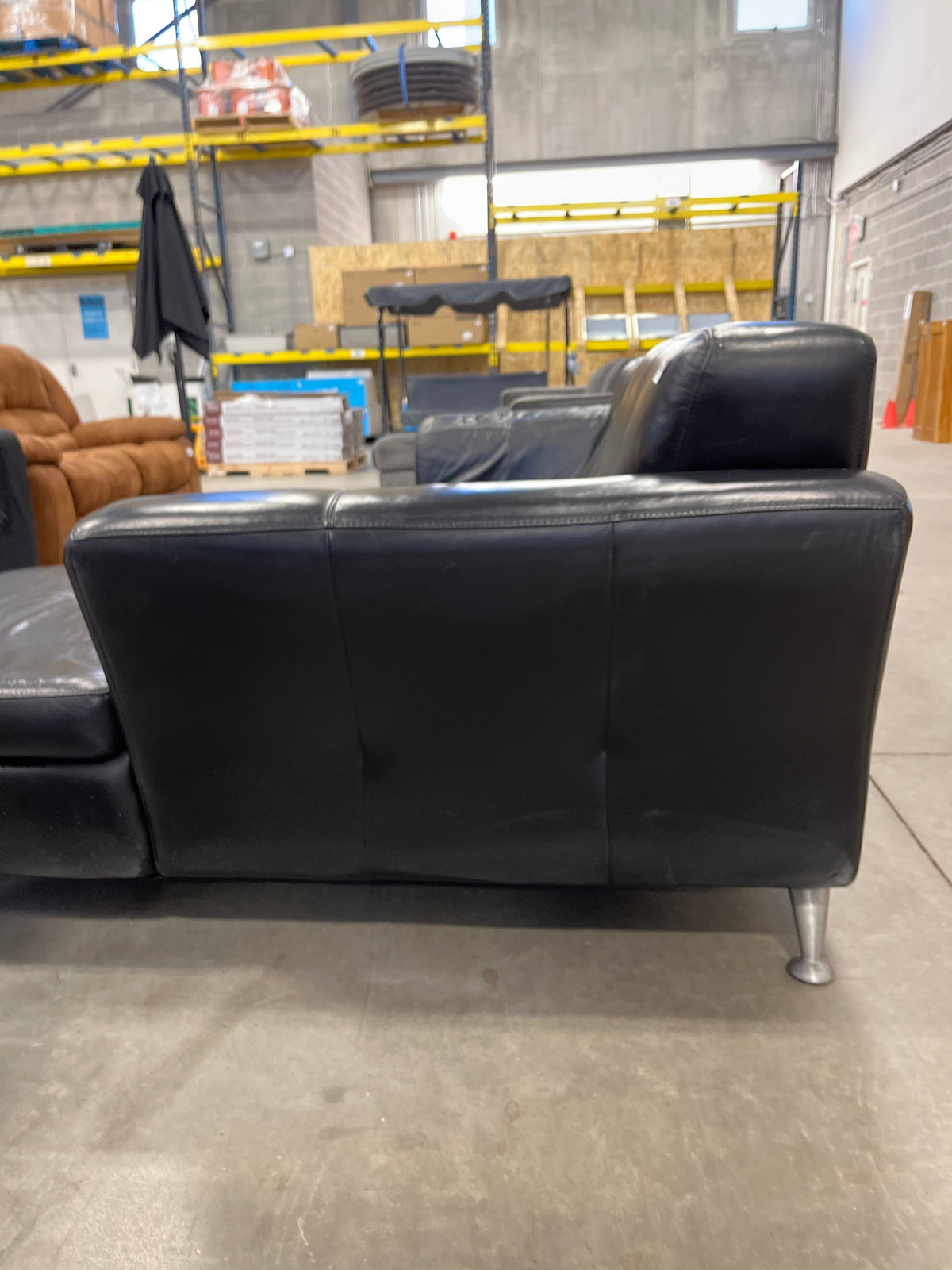 96"W 2-Piece Black Leatherette Sectional Sofa