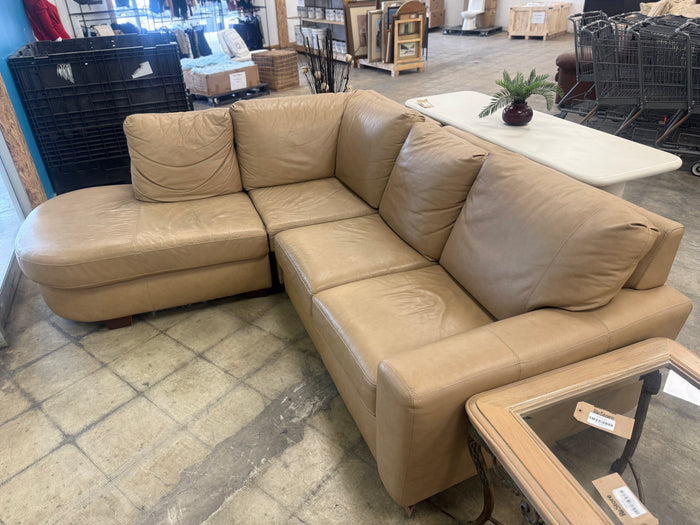 Light Tan Leather L-Shaped Sectional