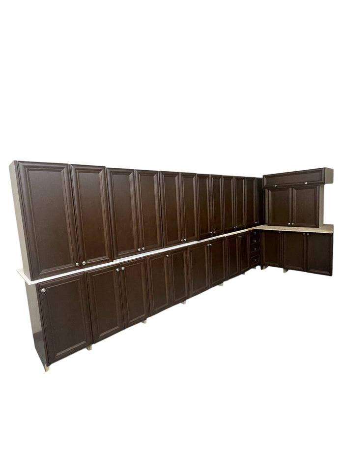Brown Recessed Panel Kitchen Cabinet Set