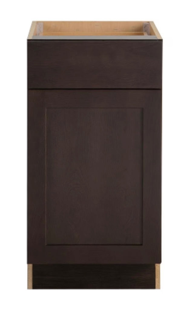 Hampton Bay Edson 18-inch W x 34.5-inch H x 24.5-inch D Shaker Style Assembled Kitchen Base Cabinet/Cupboard in Dusk Cocoa Brown with Adjustable Shelf/Soft Close Drawer (B18L)