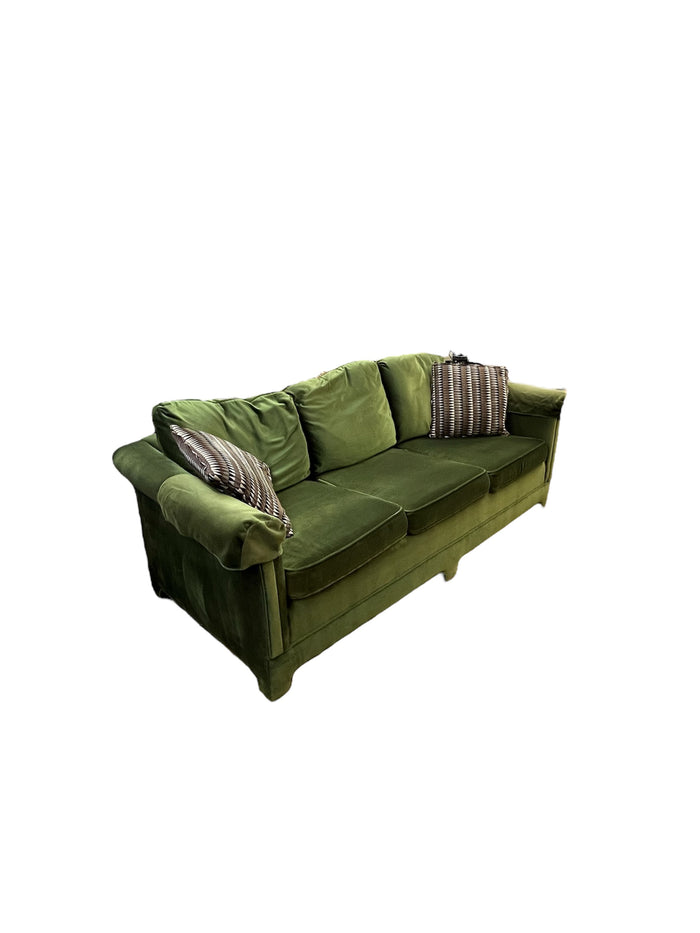 Mid-Century Green Velvet Sofa