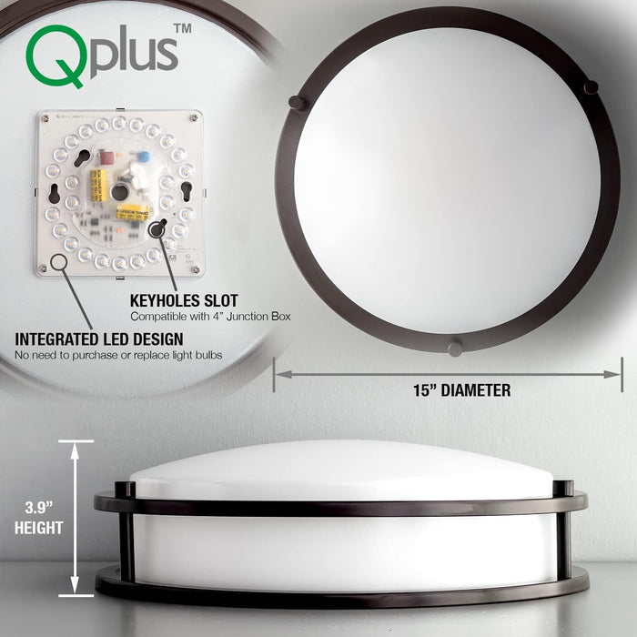 15"W QLED Double Ring Flush Mount Fixture