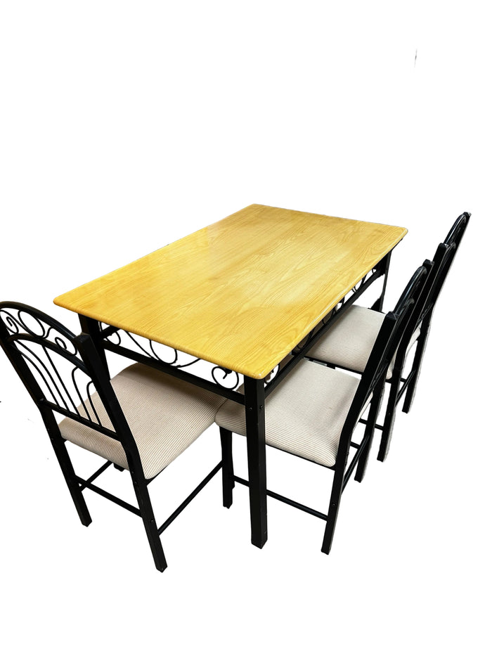 5 Pcs Dining Table Set, with Metal Framework and Wooden Table Top