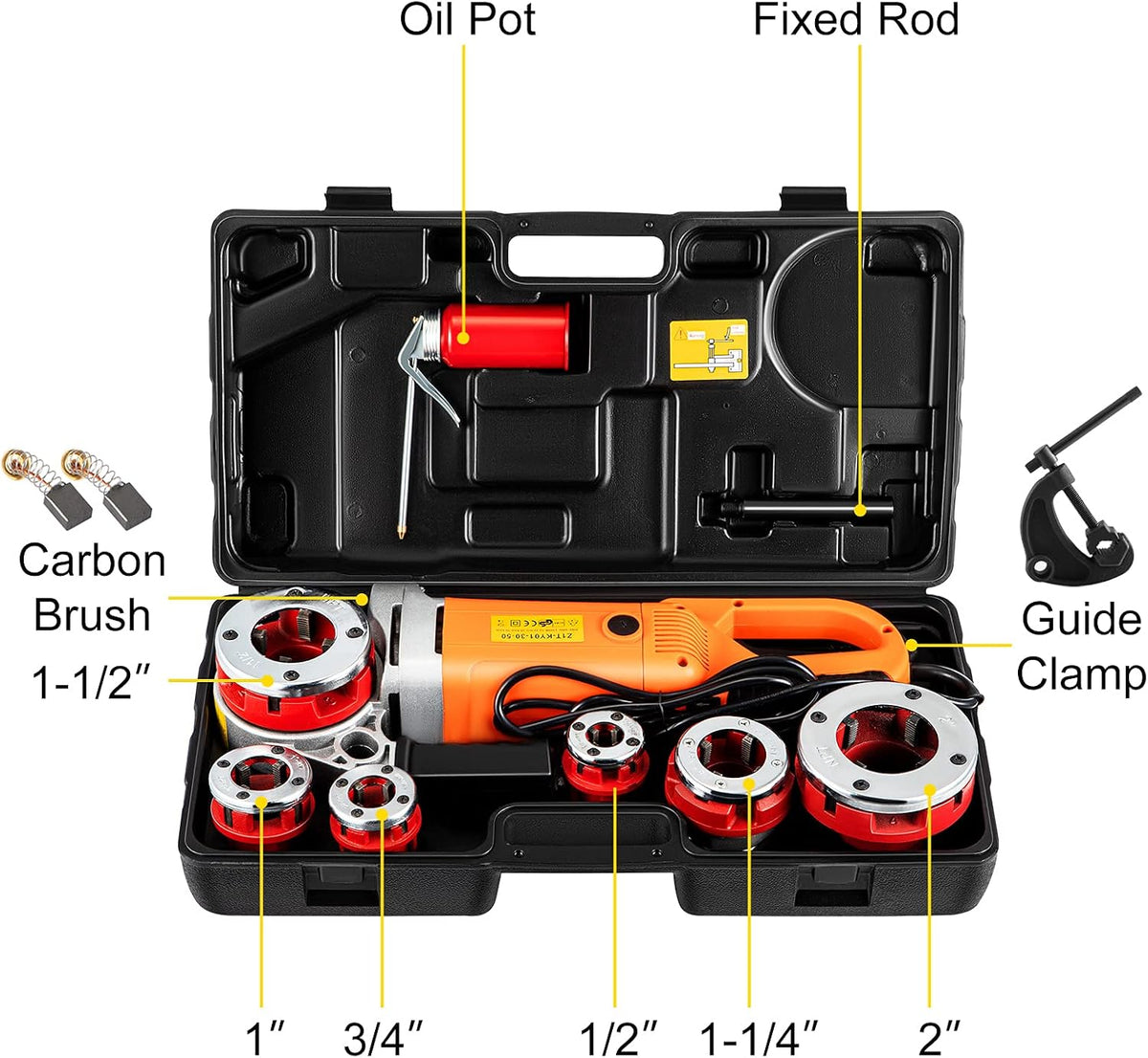 VEVOR Electric Pipe Threader, 2300W Pipe Threading Machine with 6 Dies 1/2"-2", 110V Hand-held Pipe Threader Machine with Copper Motor, Portable Electric Pipe Threading Kit with Carrying Case