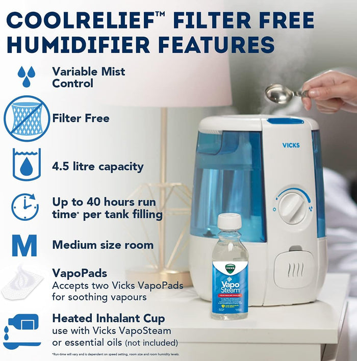Vicks CoolRelief filter Free Humidifier VUL600CV1