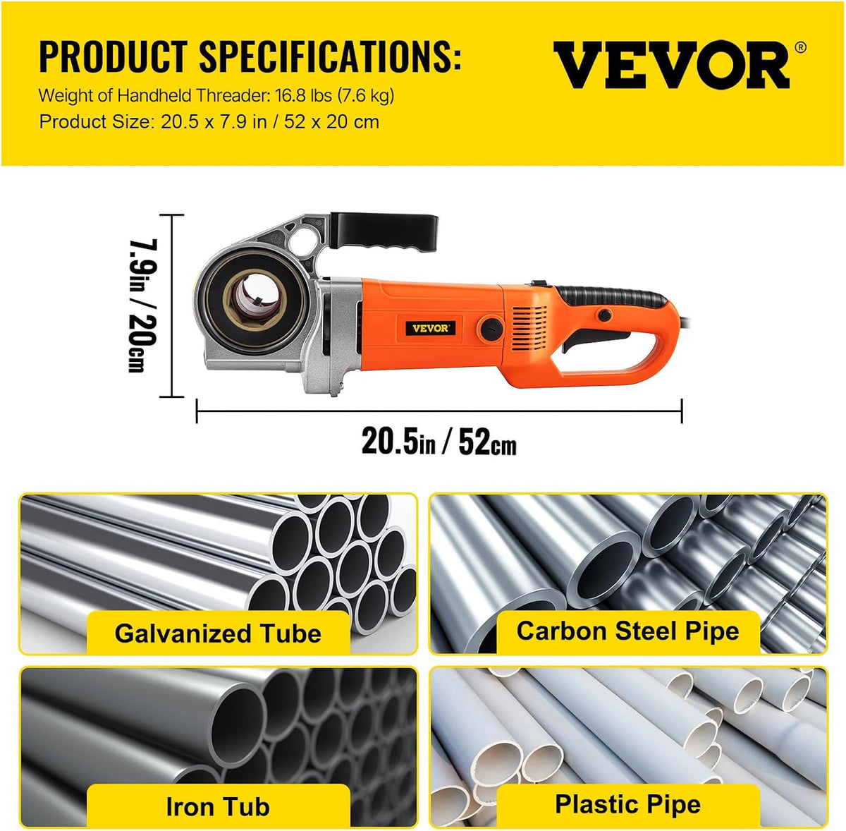 VEVOR Electric Pipe Threader, 2300W Pipe Threading Machine with 6 Dies 1/2"-2", 110V Hand-held Pipe Threader Machine with Copper Motor, Portable Electric Pipe Threading Kit with Carrying Case