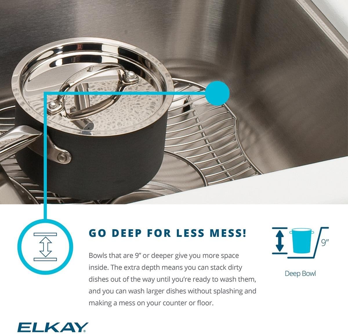 Elkao|#Elkay DLRS3322123 18 Gauge Stainless Steel 33 Inch x 22 Inch x 11.625 Inch Single Bowl Top Mount Kitchen Sink- 3 Hole,