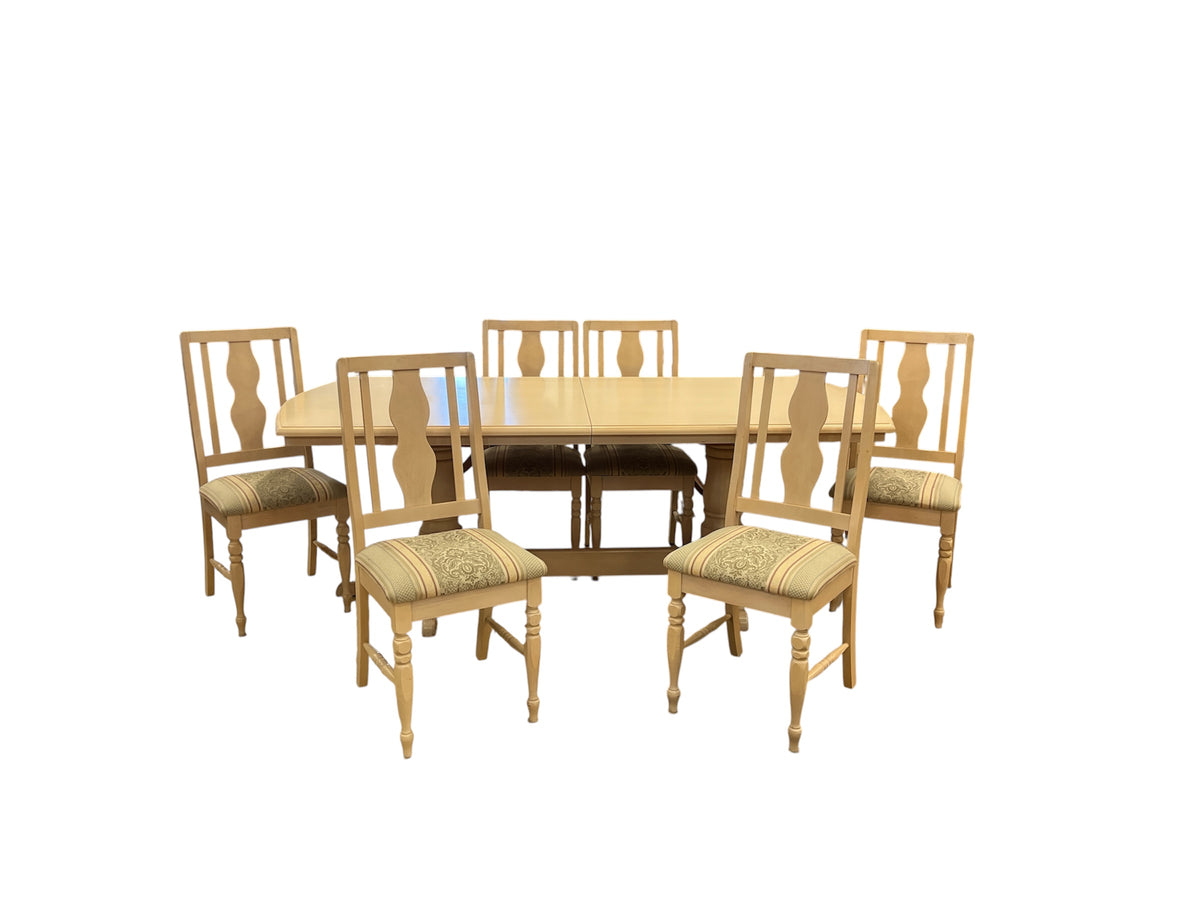 Cream Tone Wood Dining Table with 6 Chairs
