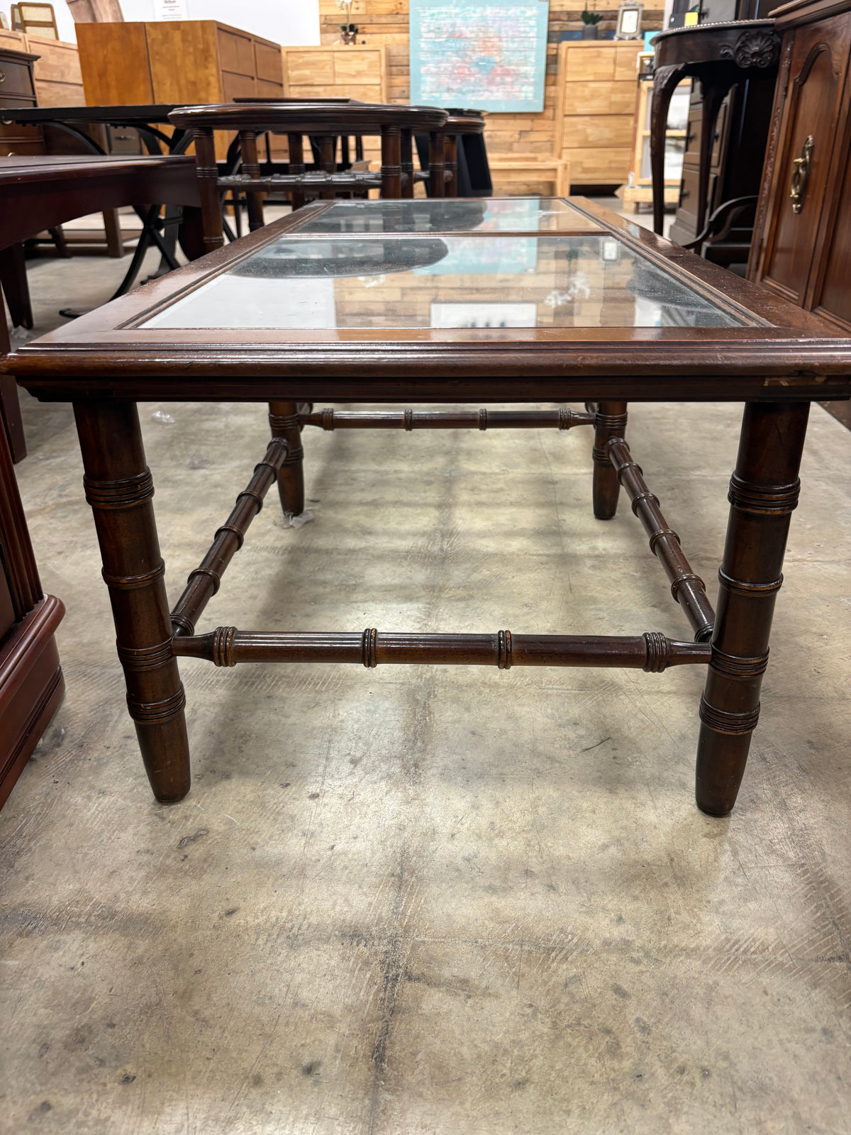 Vintage Coffee Table with Faux Bamboo and Dark Wood Frame