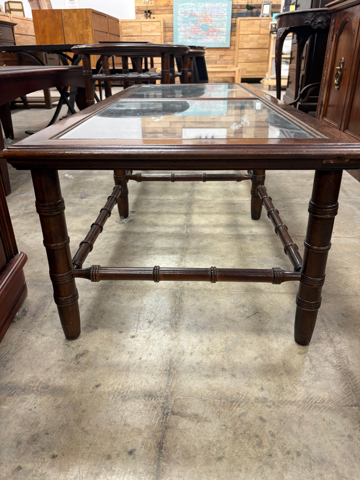 Vintage Coffee Table with Faux Bamboo and Dark Wood Frame