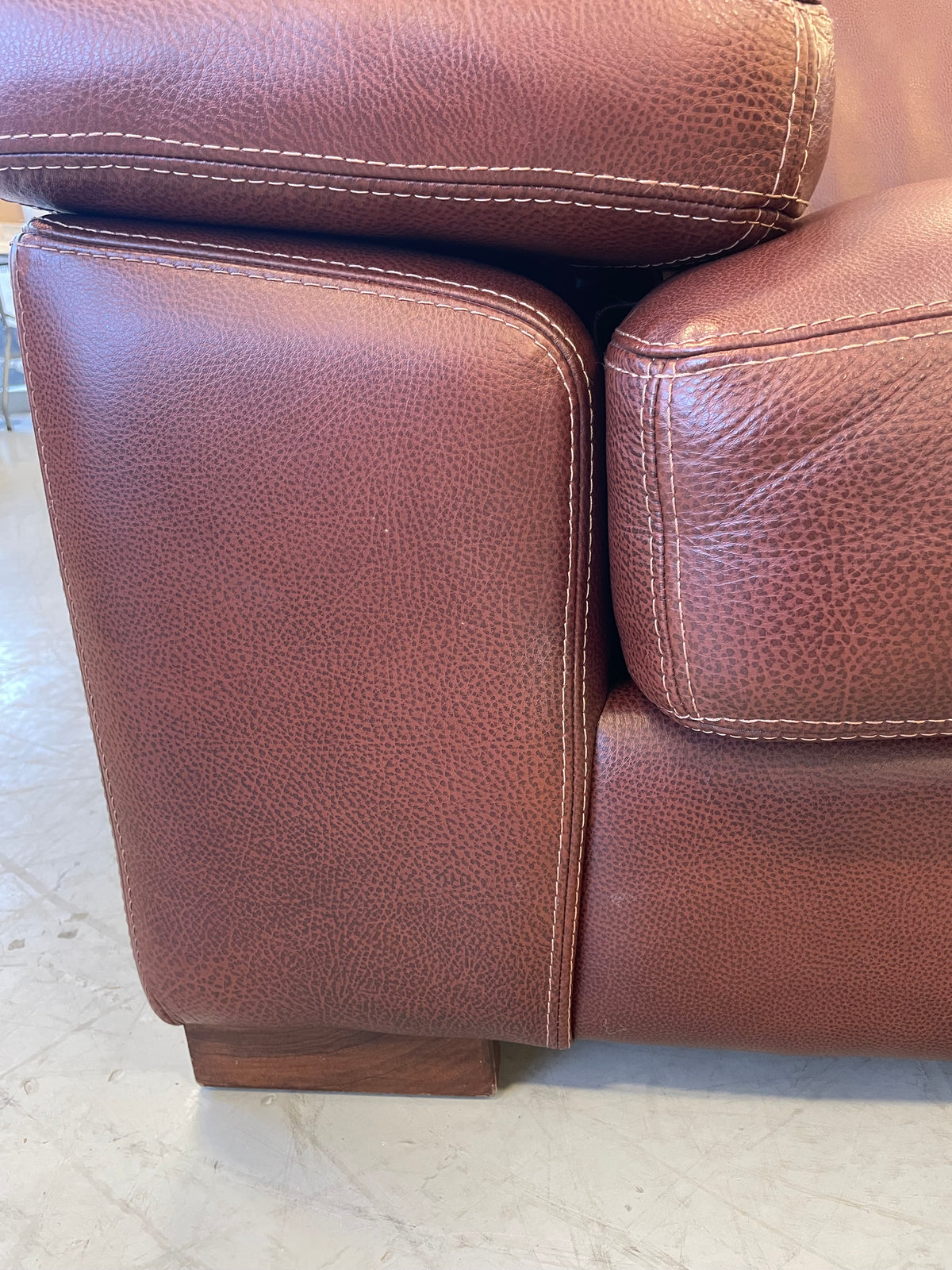 Brown Leather Sofa - 2-Seater with Tan Stitching