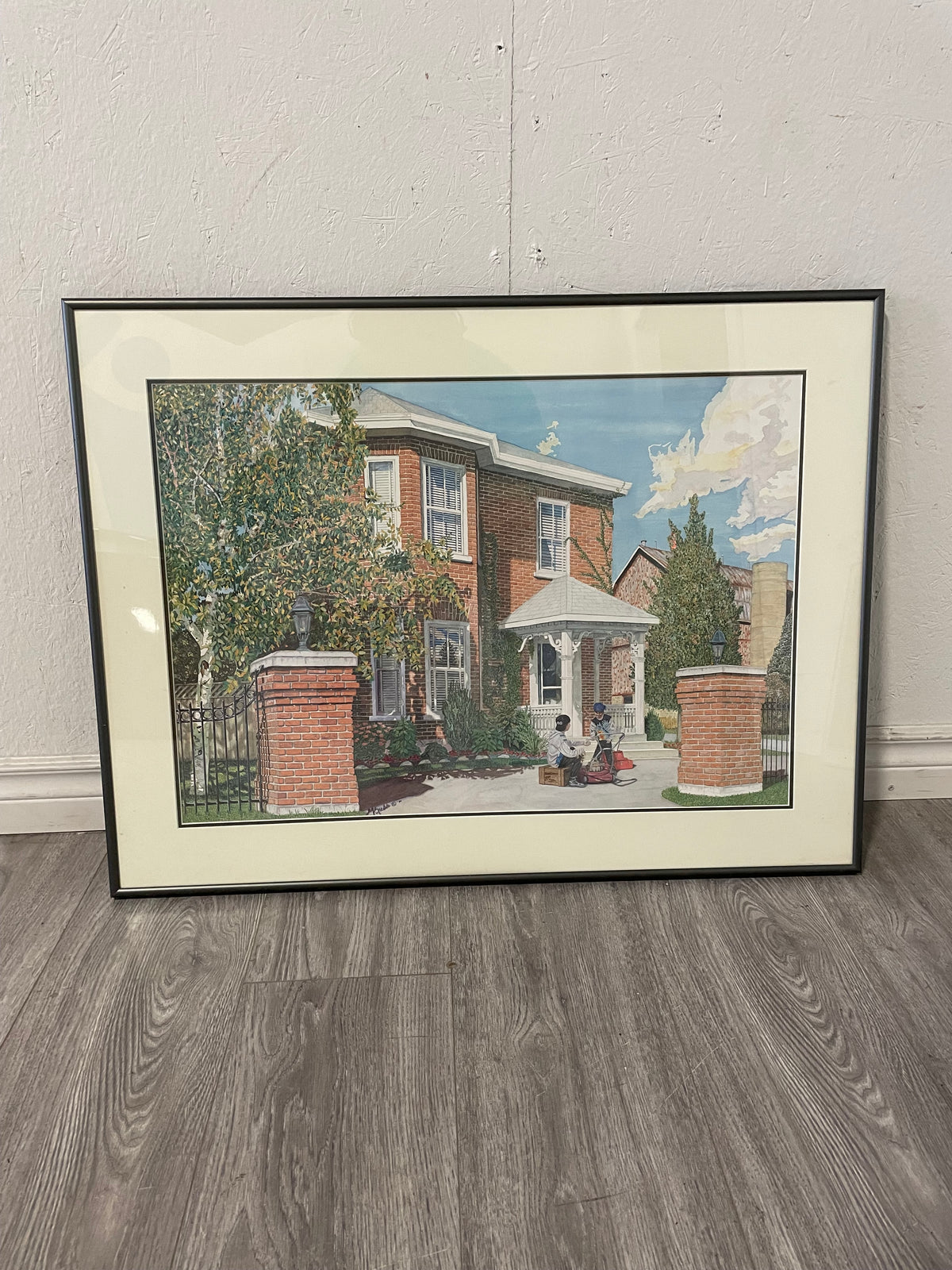 32"W Framed Red Brick House Print Artwork
