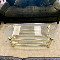 52-Inch W Vintage Italian Coffee Table – Glass Top with Brass Frame