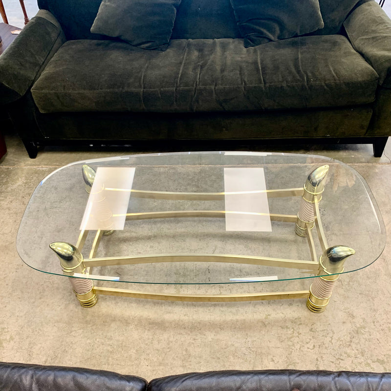52-Inch W Vintage Italian Coffee Table – Glass Top with Brass Frame