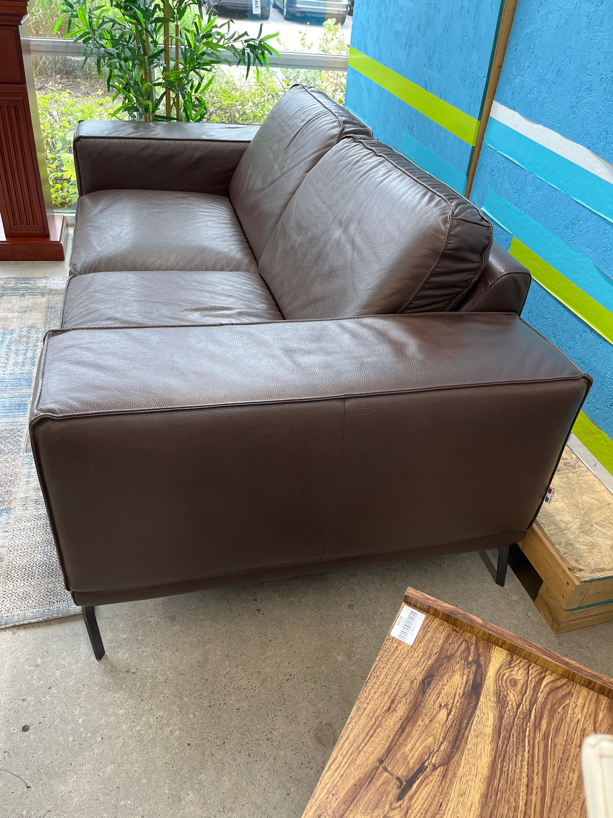 77"W Brown Leather Love Seat