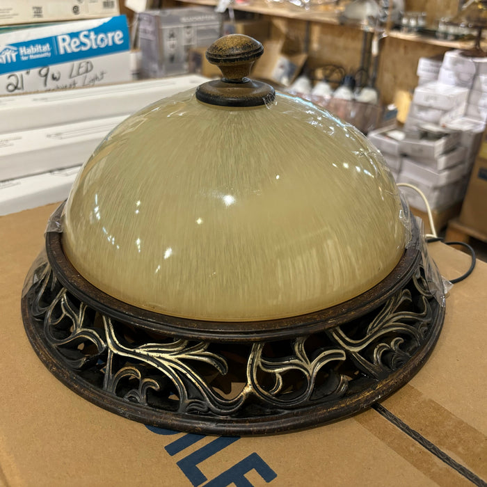 Traditional Dome Ceiling Light 12.75in. Dia. – Frosted Glass & Ornate Metal Base