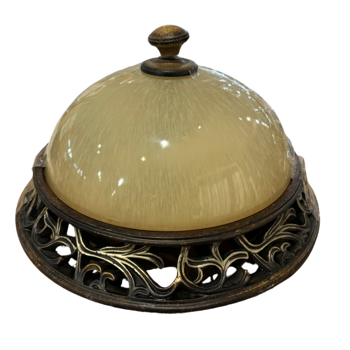 Traditional Dome Ceiling Light 12.75in. Dia. – Frosted Glass & Ornate Metal Base