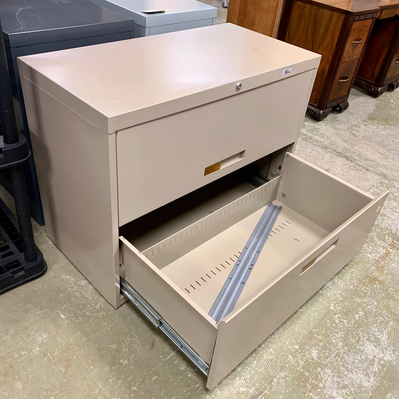 36-inch W Beige Filing Cabinet – 2-Drawer with Recessed Top Lid