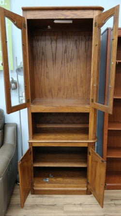 Golden Oak Tone with Glass Door Media Cabinet