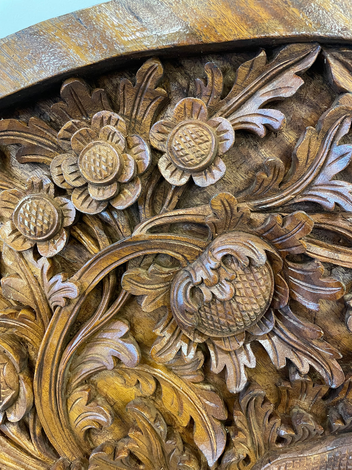 Bali Carved Wood Round Panel. 47 in W x 3 in D