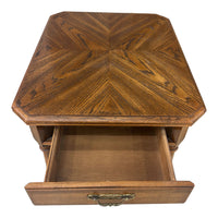 Vintage Wood End Table with Cane Bottom Shelf