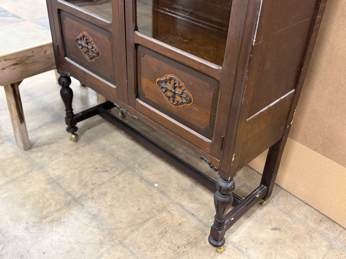Antique Dark Wooden China Cabinet