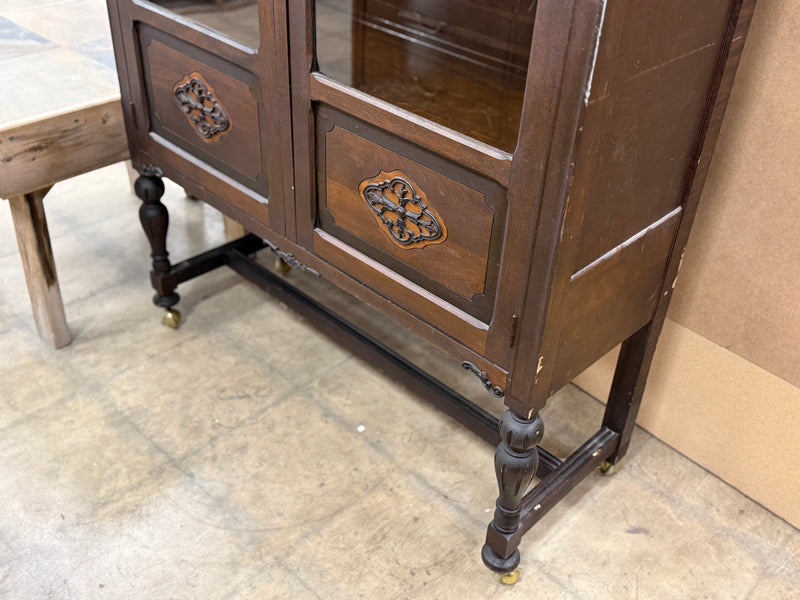 Antique Dark Wooden China Cabinet